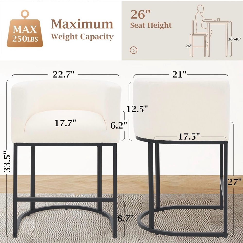 Elegant Cream Bar Stools with Black Frame - Picture 2 of 6